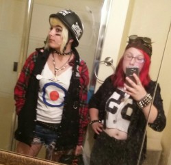 opossumbabe:  Me and @punkrahk had a super busy day yesterday- going to goodwill, almost dying, and going to a Halloween show as tank girl and jet girl B)