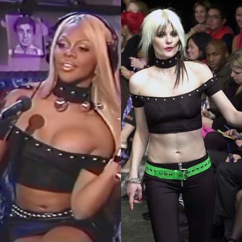 Runway To Reality via LilKimStreetTeam Kim wearing:1. Bestsey Johnson Fall RTW 1998 @ Gypsy Benefit 