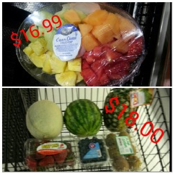 life-is-whatyoumake-it:  Precut basket ภ.99. For Ū more you can get 3 more kinds of fruit and 3xs the amount. All you got to do cut it yourself!