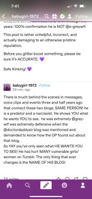 doctordaddysir:Oh for the love of all.  I AM NOT FUCKING GREY-WLF.  I don’t know who it is but I do know he’s a bad bad person.  But for the umpteenth time I am not fucking him.   This is honestly insane.  What the fuck is wrong with people.