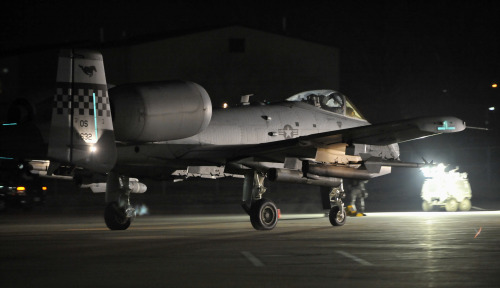 titanium-rain: An A-10 Thunderbolt II sits in a hangar prior to launching for the first sortie of Beverly Midnight 14-02 at Osan Air Base, Republic of Korea, Feb. 10, 2014. Exercises like BM 14-02 test Airmen on their ability to operate and accomplish