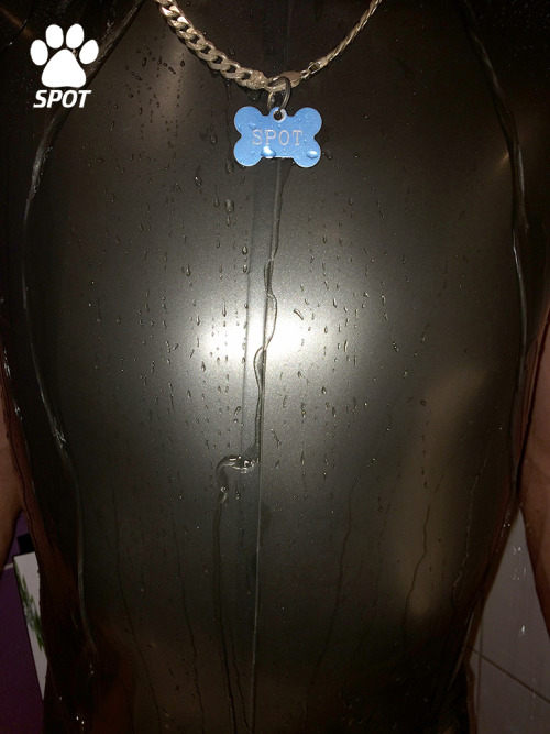 Latex Surf Suit in Shower - Close Up