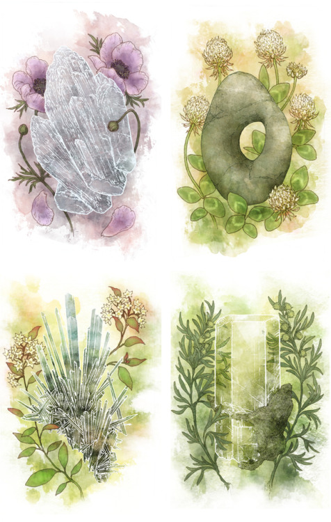 Telluric Tarot- Still in my cups:Anhydrite with Anemone (Five of Cups)Adder stone with Clover (Six o