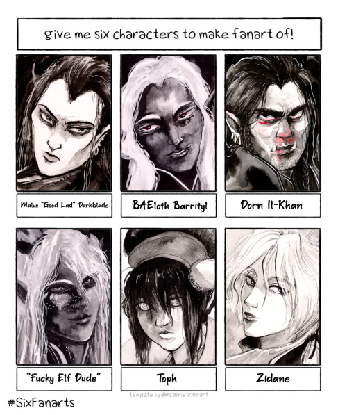 Some portraits for the Six Fanarts Challenge on twitter. I’ve really struggled to find motivation to