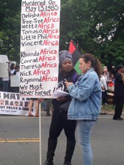 lmsig:  fuckyeahmarxismleninism:  HAPPENING NOW: People gather in Philadelphia to commemorate the 1985 police bombing of the MOVE Organization’s house, killing 11 people and destroying 65 homes. May 13, 2015Photos: Gloria Rubac, Scott Williams and Berta