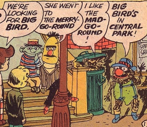 talesfromweirdland:BIG BIRD’S IN CENTRAL PARK!Some very shady Sesame Street characters in this