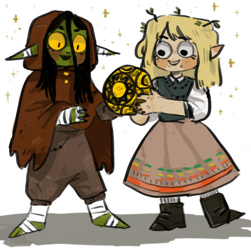 taakostrutsin:queddadraw: small squad [image id: a stylized drawing of nott and twiggy from critical