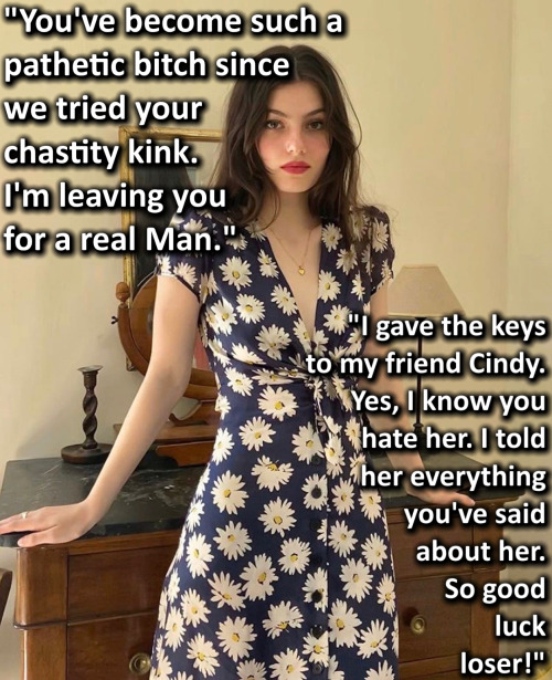 carabrodie:Not every woman needs a beta servant.  But it sounds like Cindy has a use for you. She knows you’ve said some choice words about her, but I’m sure she will be fair when it comes to chastity releases and discipline.