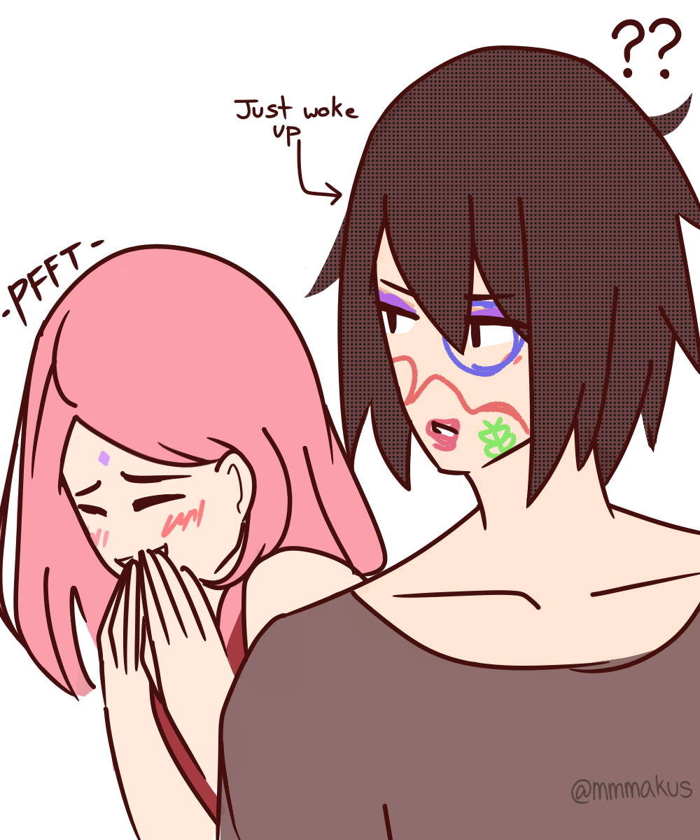 mmmakus:  “Pffft you got something on your face Sasuke-kun.”  “What do you