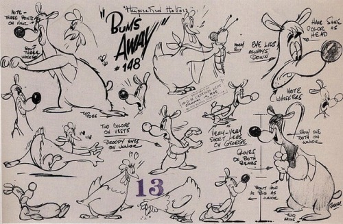 Tex Avery model sheets featuring the Wolf, Droopy, George & Junior.