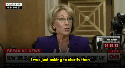 micdotcom: Betsy DeVos has no idea what the difference between proficiency and growth is Department of Education secretary nominee Betsy DeVos’s Senate confirmation hearing was Tuesday.  Sen. Al Franken (D-Minn.) described an experience contrasting