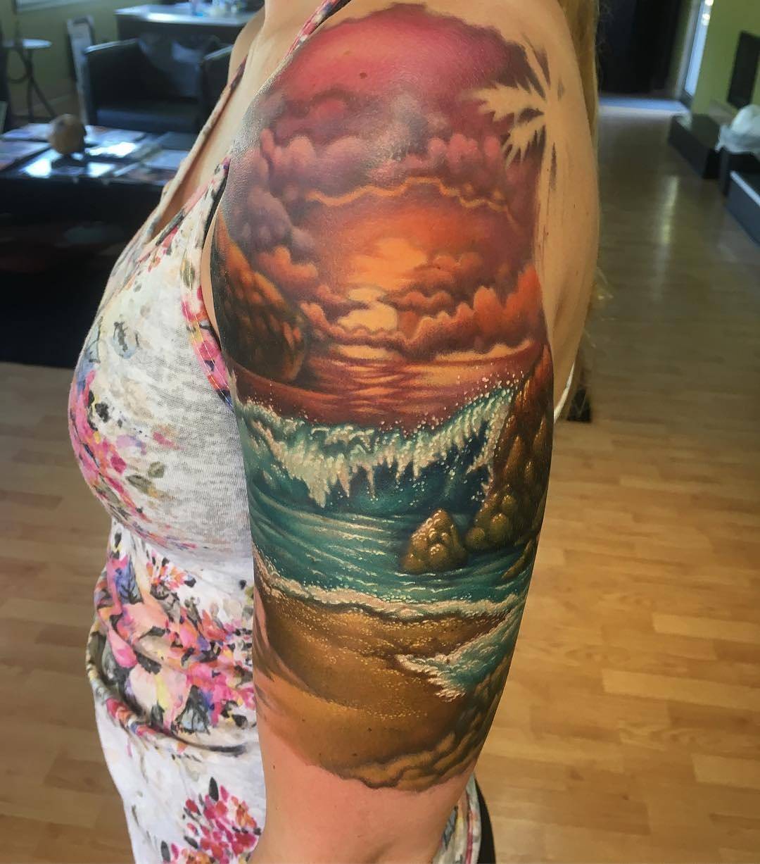 Tattoo Snob • Beach Sunset tattoo by @seanduffytattoos at...