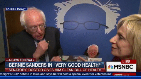 “Do I get involved in senior boxing? … Or run for president? I’ve decided to run for president.” Bernie Sanders has some fun sparring with Andrea Mitchell just hours after his medical report was released, giving him a pretty clean bill of...