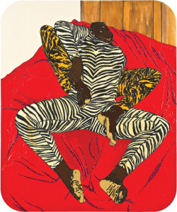 blackcontemporaryart:  Mickalene ThomasI Still Love You (You Still Love Me), 2007Acrylic, rhinestone and enamel on wooden panel72 x 60 in. (182.9 x 152.4 cm) 