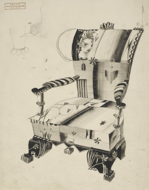Dagobert Peche, Fauteuil with richly decorated cover, 1922. Exhibition Line and Shape, 100 Master Dr