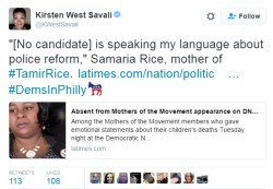 destinyrush: Samaria Rice: “No candidate is “speaking my language about police reform.”  Tuesday night members of Mothers of the Movement gave emotional speeches about their sons, whom they lost to police brutality. at the Democratic National Convention.