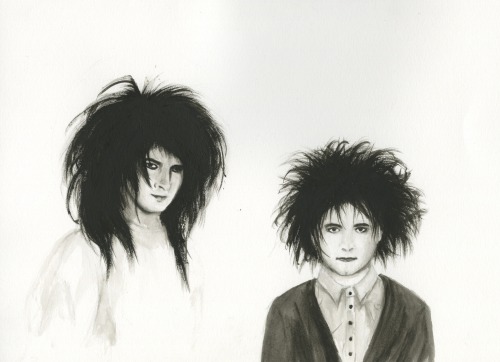 lorenzocheney:Robert Smith and Simon Gallup, watercolour and watercolour pencil. Fluffy hair is so m