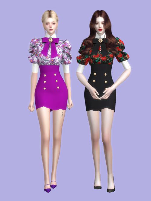 soboro-sims:﻿[soboro] Puff Shoulder Ribbon Two Piece New mesh  25 Swatch Clothing body All LODs TS4D
