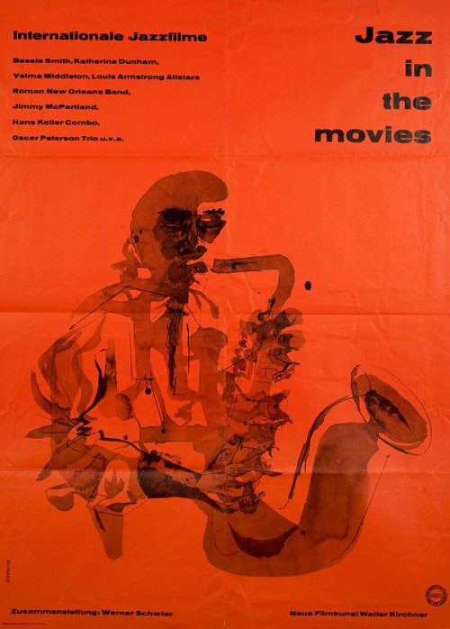 movieposteroftheday:  German poster for JAZZ IN THE MOVIES (Werner Schwier, Germany, 1966) Designer: Hans Hillmann (1925-2014) [see also] Poster source: Posteritati There will be an exhibition of Hans Hillmann’s posters at the Kemistry Gallery in London