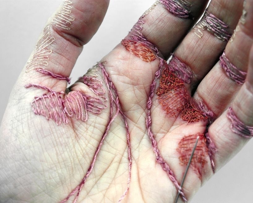 paintdeath:  Eliza Bennett embroiders a self-inflicted sculpture into her flesh