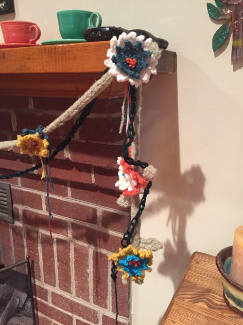 More photos of flower garland. I&rsquo;m adding leaves and flower buds. Not sure how I feel about th