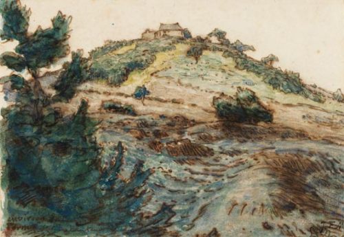 The Farm on the Hill, 1867, Jean-Francois MilletMedium: watercolor,paper