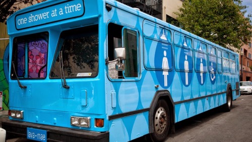 trebled-negrita-princess:  ultrafacts:  A nonprofit group is taking a novel approach to helping the homeless in San Francisco with a new bus that allows them to take a shower.The former public transit bus has been outfitted with two full private bathrooms