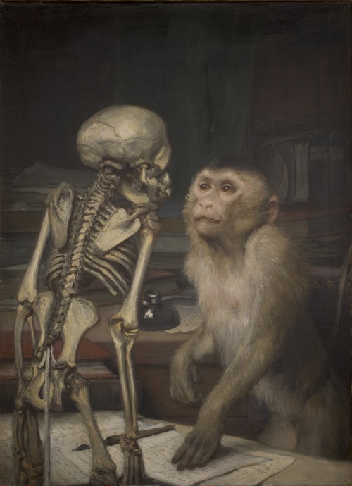 Gabriel Von Max, Singe devant un squelette, vers 1900 (Autriche)Huile sur toile ; 61 x 44,5 cm(via L