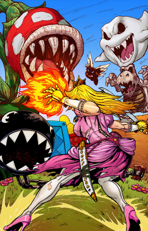 dotcore:  Sucker Punch Princess Peach.Lines by Brian Atkins.Colours by Dario Reyes. via Assorted Goodness.