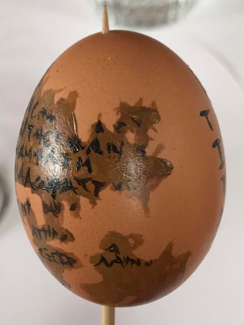 kallistoi: alexanderpearce:sappho 58 egg [image description: three photos of an egg painted with fra