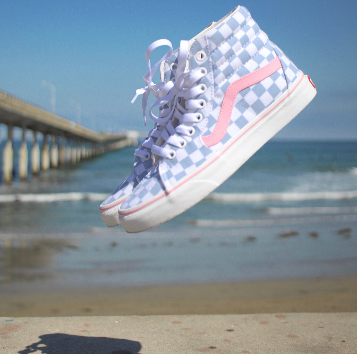 blue and pink checkered vans