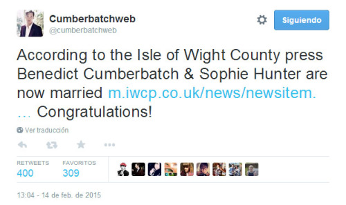 geekyangie: bencdaily:Congrats Benedict and Sophie! (x) (x)Yay!  Congrats!