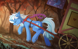 yakovlev-vad:   One more quick picture with Great and powerful Trixie this time. I suppose she is truly powerful pony cuz it have to be a very hard to drag her Caravan with herself (Especially uphill) Hope She has studded hoofs because if she will slips,