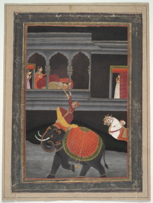 mughalshit: Princess on a Balcony India, Mughal, late 18th century Opaque watercolors and gold on pa