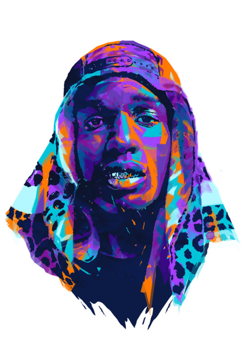 machine-factory:  Colorful digital portraits by artist Mink Couteaux aka Merged Visible.  Taken from his series “Dead Rapper” and “Next Generation Rappers” and a solo Kanye piece for good measure.