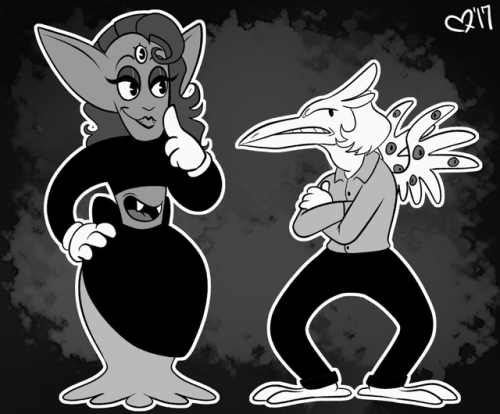 somewhat related to inktober i suppose - some characters set around the 30′s in inkblot style 