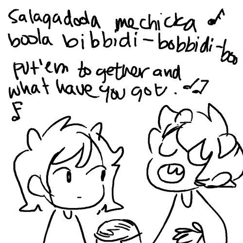  thenightbathroomblogger asked tangarang:    Karkat trying to sing Disney to Terezi and she sits there confused       