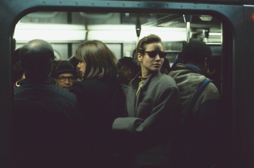sendommager: Christy Turlington riding the subway in New York City, c. 1980s.photographed by Frederic Meylan