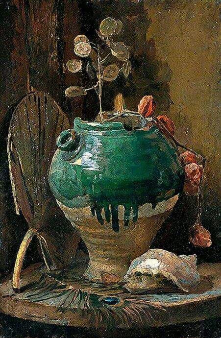 Nature Morte (with Green Vase)   -   William Bruce Ellis Ranken , 1897British, 1881-1941Oil on canva