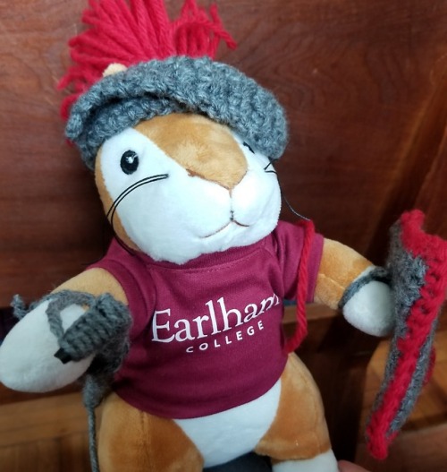 My advisee gave me an Earlham squirrel outfitted with handmade Roman armor.It is delightful and touc