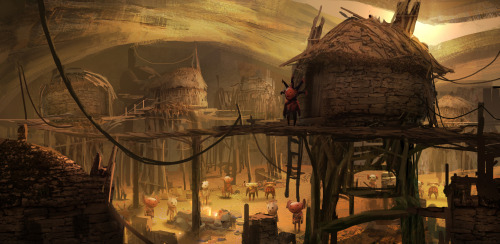 concept art for a VR game pitch inspired by Miyazaki and Native American mythology. it revolved arou