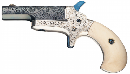 Engraved Colt Third Model derringer with ivory grips, produced between 1875 - 1912.