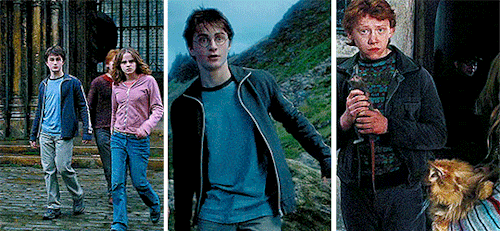 costumesource:The Golden Trio + casual clothes through the yearsHarry Potter costume appreciation re