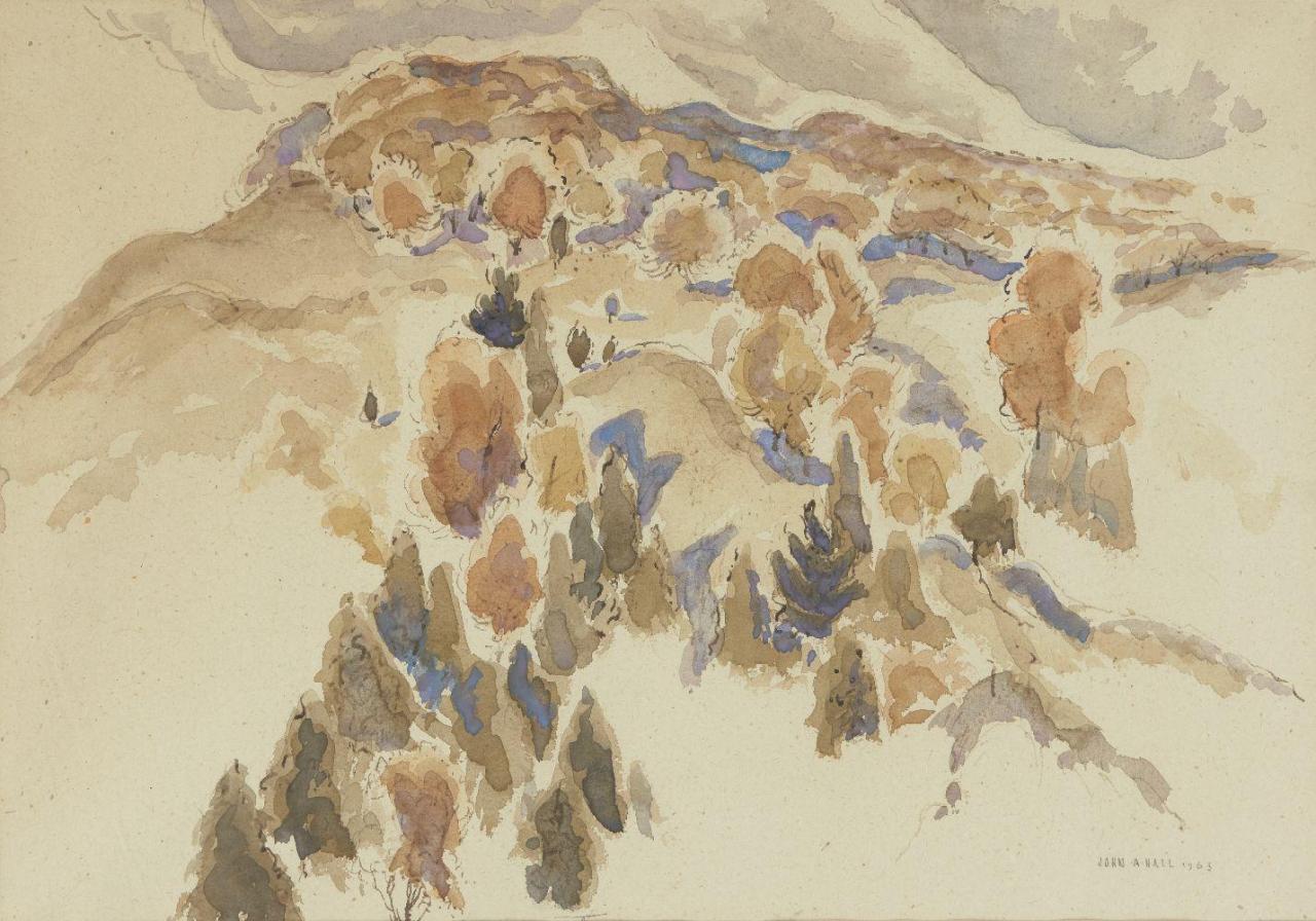 Mountainous landscape,  1963, John Hall. Canadian, (1914 - 2002) 
- Watercolor - 