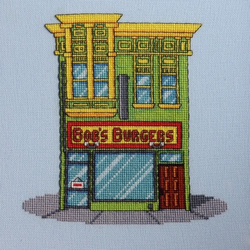 Burger of the day: A Stitch in Thyme Burger~ my Bob’s Burgers pixel art is now available as a cross 