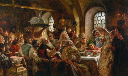 mysteriousartcentury:Konstantin Makovsky (1839-1915), A Boyar Wedding Feast, 1883, oil on canvas, 24