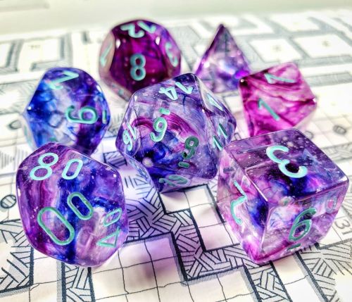 Here’s what Chessex Nebula Nocturnal looks like when it’s not glowing under UV light[I