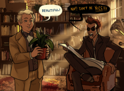 dotstronaut:Hey you guys know that one text post, the one with the cat? You know what one I mean. Thanks @sneakyfeetsThis was supposed to be “just a sketch” but then Crowley had to be a bastard who sits in chairs and it all went downhill from there. 