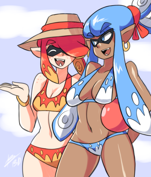 bigdeadalive:  Squid girlfriends going out in the sun.  First drawing of the day.   sexy inklings~ < |D’‘‘