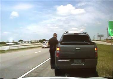 A still from a police dashcam video shows a traffic stop involving George Zimmerman on July 28, 2013 in Forney, Texas.